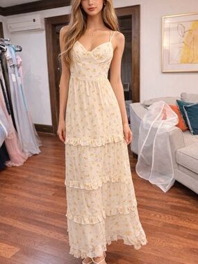Beginning Boutique Floral Maxi Dress Open Back Tie Size 0